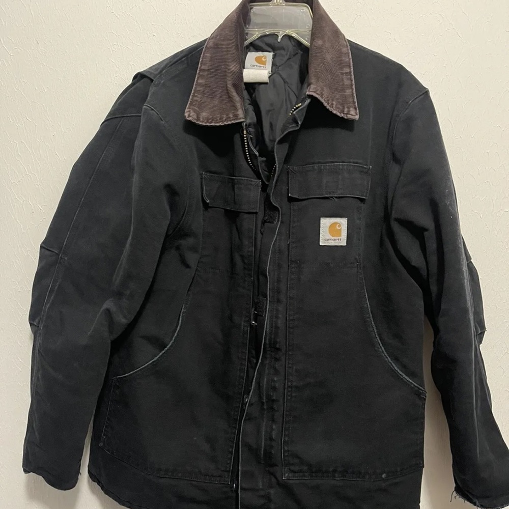 Vtg Carhartt Black Arctic Quilted Lined Zip Coat